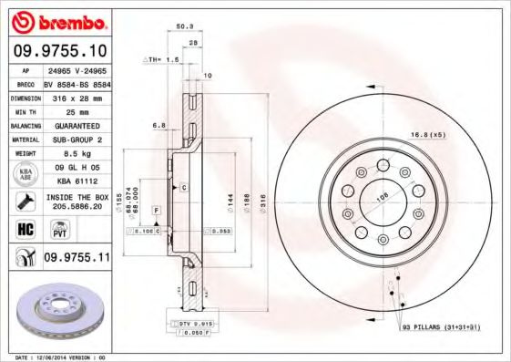 Disc frana VOLVO XC90 I (2002 - 2016) BREMBO 09.97