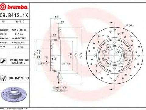 Disc frana VW CADDY IV combi (Saab, SAJ) (2015 - 2016) BREMBO 08.B413.1X