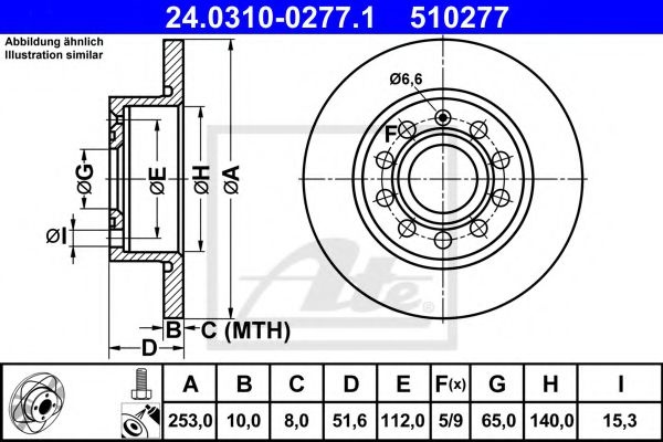 Disc frana VW GOLF VI Cabriolet (517) (2011 - 2016) ATE 24.0310-0277.1 piesa NOUA