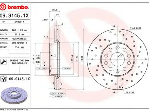 Disc frana VW GOLF VI Variant (AJ5) (2009 - 2013) BREMBO 09.9145.1X