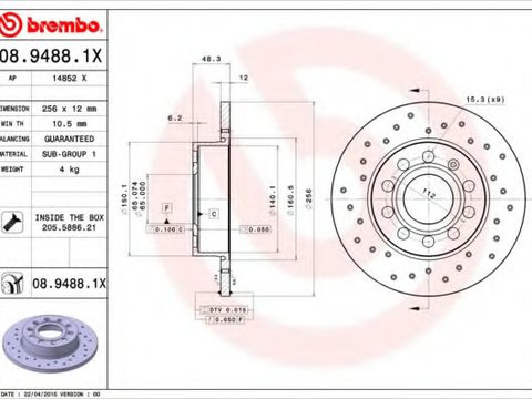 Disc frana VW GOLF VI Variant (AJ5) (2009 - 2013) BREMBO 08.9488.1X