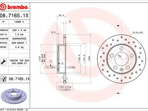 Disc frana VW NEW BEETLE Cabriolet (1Y7) (2002 - 2010) BREMBO 08.7165.1X