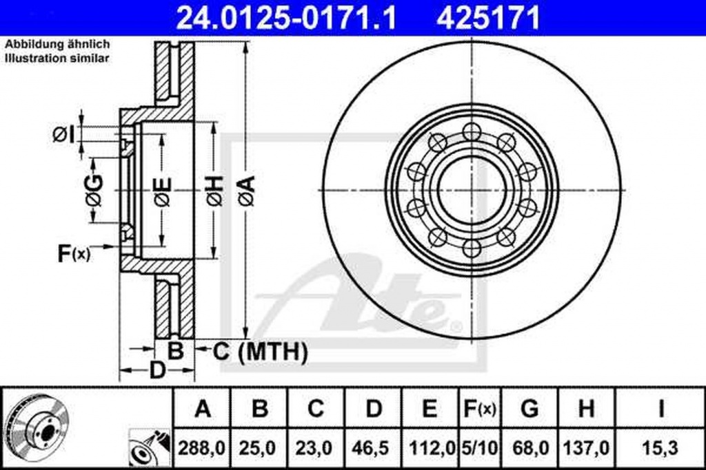 Disc frana VW PASSAT Variant 3B6 ATE 24012501711