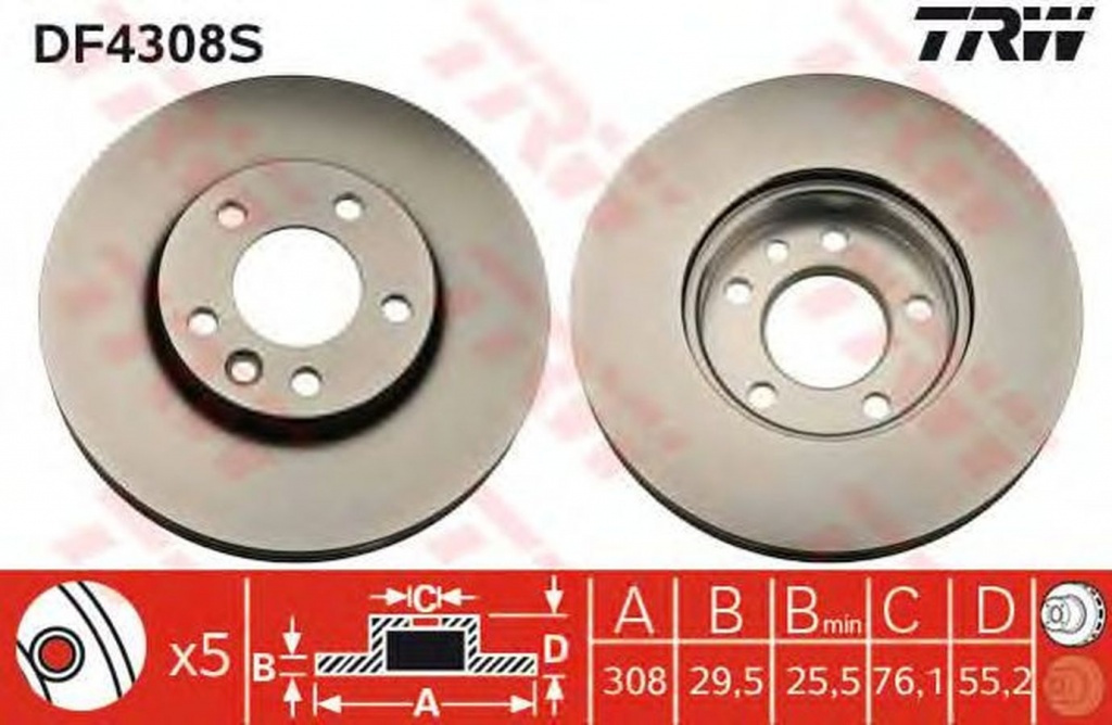 Disc frana VW TOUAREG 7LA 7L6 7L7 TRW DF4308S PieseDeTop