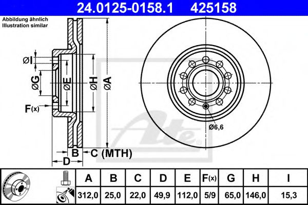 Disc frana VW TOURAN (1T1, 1T2) (2003 - 2010) ATE 24.0125-0158.1