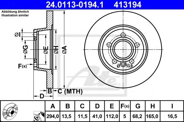 Disc frana VW TRANSPORTER / CARAVELLE Mk IV bus (70XB, 70XC, 7DB, 7DW), VW SHARAN (7M8, 7M9, 7M6), FORD GALAXY (WGR) - ATE 24.0113-0194.1