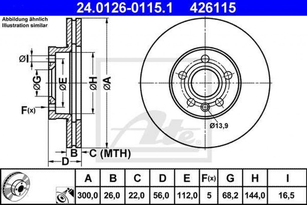 Disc frana VW TRANSPORTER IV bus 70XB 70XC 7DB 7DW 7DK ATE 24012601151