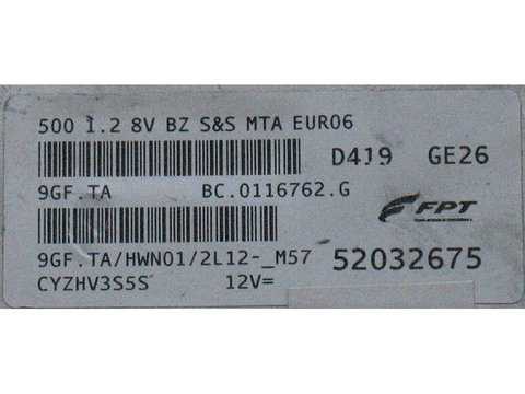 ECU Calculator motor Fiat 500 1.2 52032675 9GF.TA {