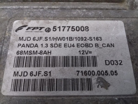 ECU Calculator Motor Fiat Panda 1.3 JTD, 51775008, 7160000505