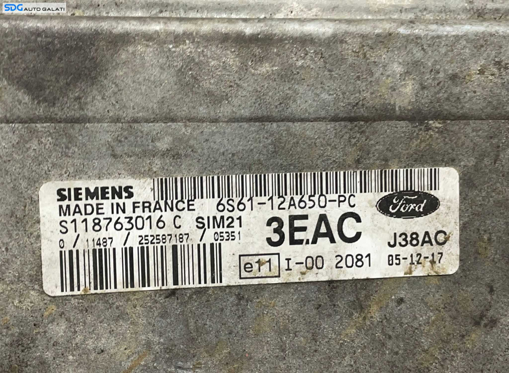 ECU Calculator Motor Siemens Ford Fiesta 5 MK5 1.3 2002 - 2008 Cod 6S61-12A650-PC S118763016C 6S6112A650PC [L2772.5] [L2773]