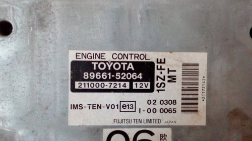 ECU Calculator motor Toyota Yaris 1.0 an