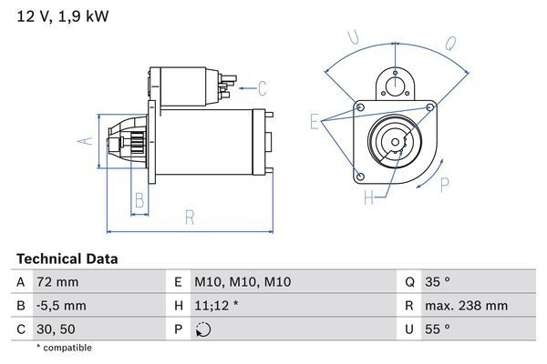 Electromotor ~ 0 986 025 470 ~ BOSCH ~ pentru Citroen C5 2004 2005 2006 2007 2008 2009 2010 2011 2012 2013 2014 2015 2016 2017 2018 2019 2020 2021 2022 2023 2024