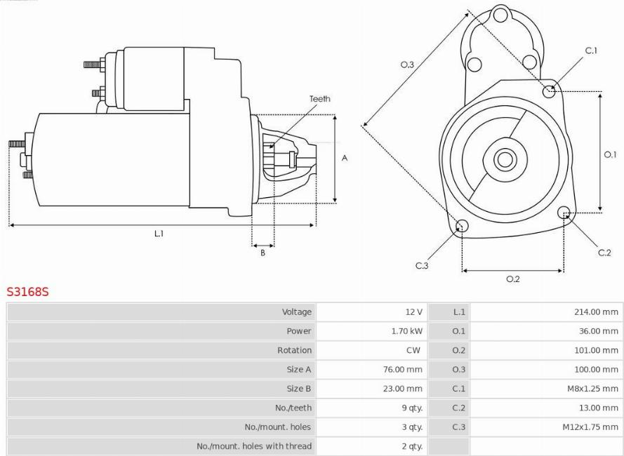 Electromotor AUDI A4 (8H7, B6, 8HE, B7), Сabrioletă, 01.2002 - 12.2009 AS-PL S3168S