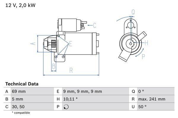 Electromotor # Bmw X6 3.0 [e71; e72] xdrive 40 d motorina 306cp/225kw N57 D30 B 2009 2010 2011 2012 2013 2014 # 0 986 022 670 # BOSCH