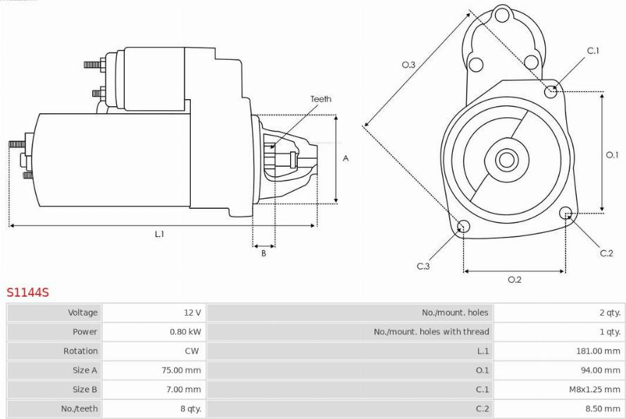 Electromotor CHEVROLET AVEO (T300) Sedan, 03.2011 - AS-PL S1144S