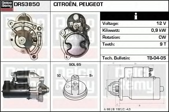 Electromotor CITROEN C2 JM DELCOREMY DRS3850