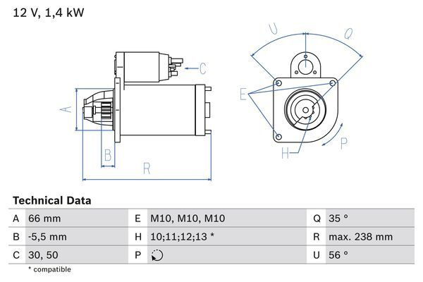 Electromotor # CitroEn C4 2.0 citroen ii [b7] hdi 150 motorina 150cp/110kw AHR (DW10FD); RHE (DW10CTED4) 2009 2010 2011 2012 2013 2014 2015 2016 2017 2018 2019 2020 2021 2022 2023 2024 2025 # 0 986 018 310 # BOSCH