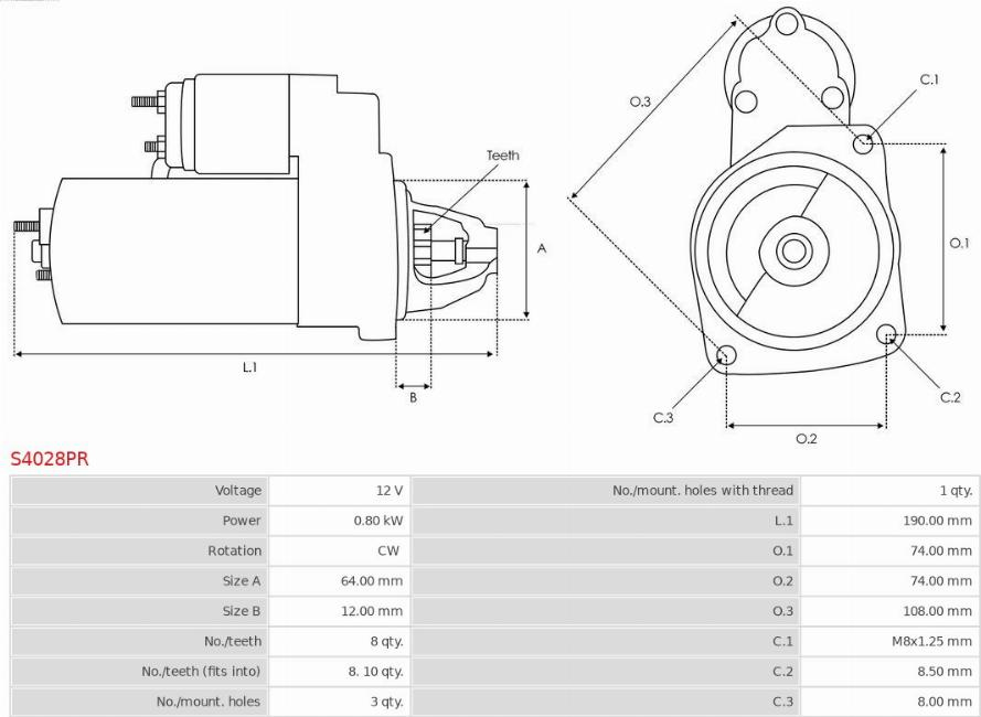 Electromotor FIAT PUNTO II (188_) Hatchback, 09.1999 - 07.2012 AS-PL S4028PR