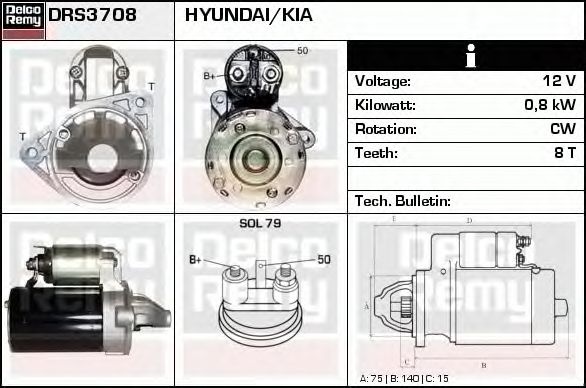 Electromotor HYUNDAI ATOS MX DELCOREMY DRS3708