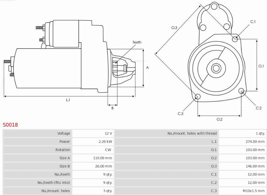 Electromotor IVECO DAILY II ( lt; DAILY / ZCFC) 01.1989 - 05.1999 AS-PL S0018