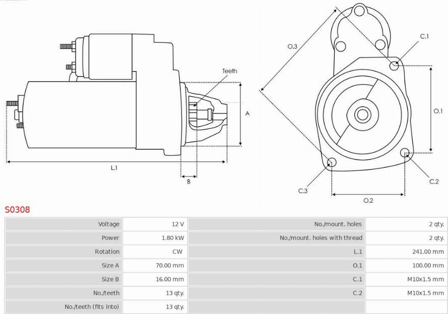 Electromotor MERCEDES-BENZ VITO (W447) Van, 10.2014 - AS-PL S0308