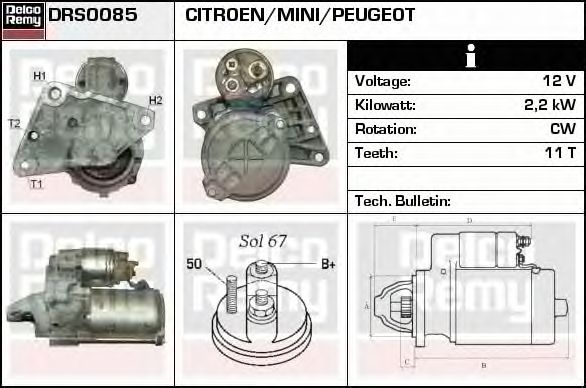Electromotor PEUGEOT 2008 DELCOREMY DRS0085