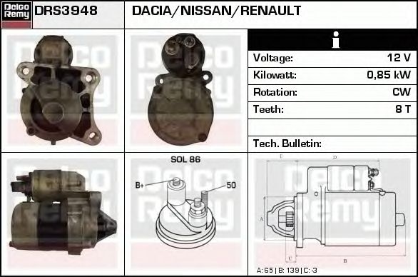 Electromotor RENAULT MEGANE II limuzina LM0 1 DELCOREMY DRS3948