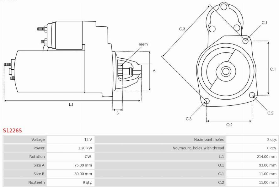 Electromotor SAAB 9-3 (YS3F, E79, D79, D75), Sedan, 09.2002 - 02.2015 AS-PL S1226S