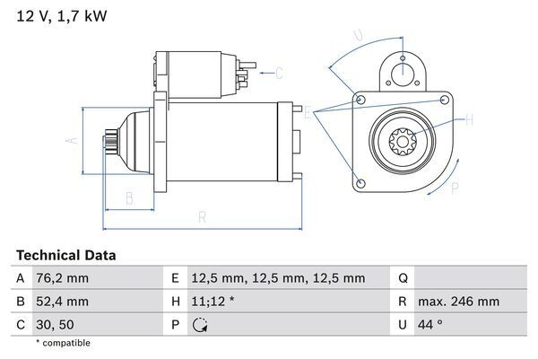 Electromotor # Seat Leon 1.6 [1p1] tdi motorina 105cp/77kw CAYC 2010 2011 2012 # 0 986 024 100 # BOSCH