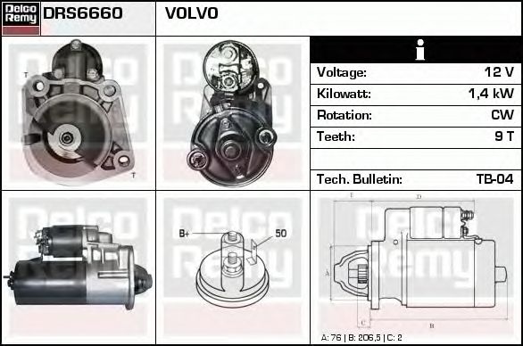Electromotor VOLVO S60 I DELCOREMY DRS6660