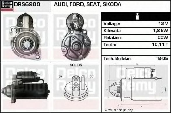 Electromotor VW BORA combi 1J6 DELCOREMY DRS6980