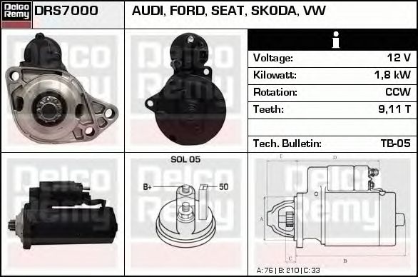 Electromotor VW PASSAT 3A2 35I DELCOREMY DRS7000