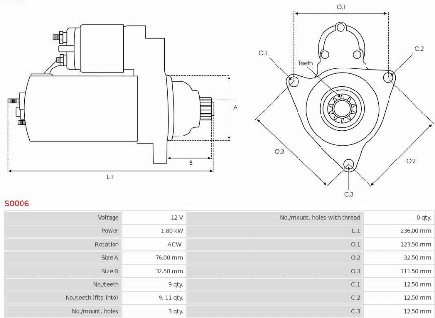Electromotor VW SHARAN (7M8, 7M9, 7M6) Dubita, 05.1995 - 03.2010 AS-PL S0006