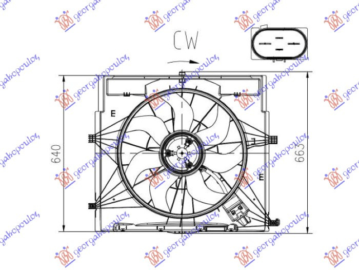 ELECTROVENTILATOR 2.2 DIESEL (500mm) (4 pins), MERCEDES, MERCEDES V (W447) 15-20, 526206450