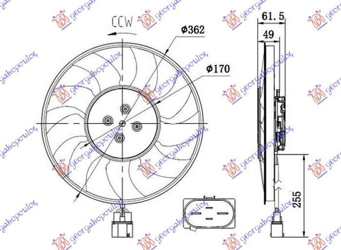 ELECTROVENTILATOR (MOTOR+CARCASA) 2.0-3.0 TFSI HYBRID BNZ - 2.0-3.0 TDI HYBRID DIESEL (370mm) (400W) (4 pins) (DR), AUDI, AUDI A6 18-, 128206455