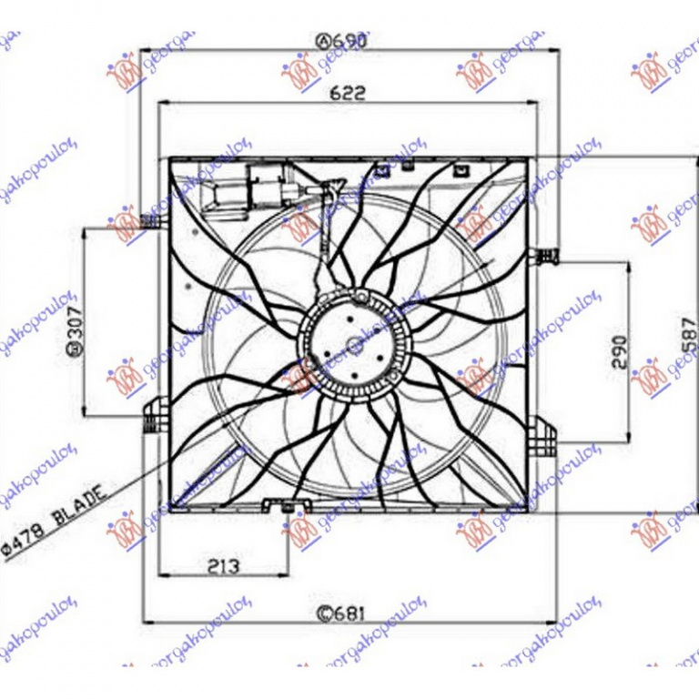 ELECTROVENTILATOR RADIATOR MERCEDES ML W166 2011-> Electroventilator complet benzina - diesel (485mm) (4 PIN) (600W) PIESA NOUA ANI 2011 2012 2013 2014 2015