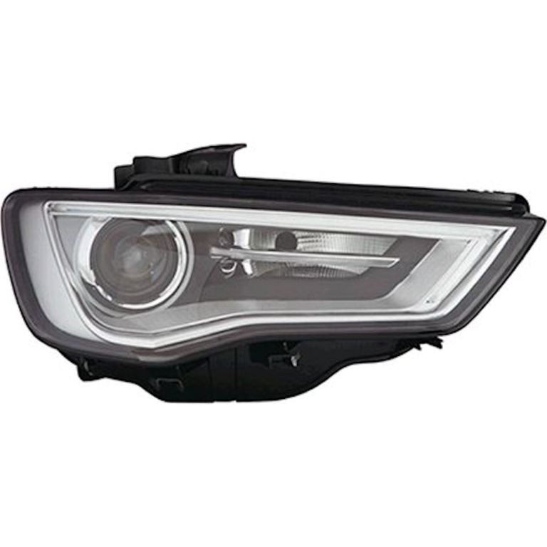 Far Audi A3 (8V), 06.2012- model cu 3 usi, SPORTBACK, partea Dreapta, electric, tip bec D3S, bi-xenon cu LED lumini de zi, fara becuri, fara balast, fara unitate control leduri, cu motoras, Hella