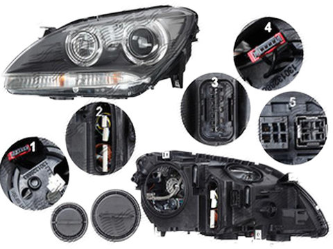 Far BMW Seria 6/6 GC (F08/F12/F13), 2011-, MAGNETI MARELLI, fata, stanga, bi-xenon, cu &#39,lumina de zi&#39, tip LED,tip bec D1S+H3+LED+PY24W, electric, fara modul lumini de zi LED, fara bec descarcare, fara balast, fara unitate control nivelare, cu