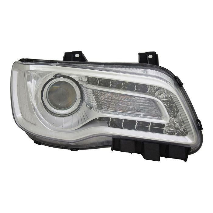Far Chrysler 300, 2018-, partea Dreapta, cu lumina timp de zi tip LED, HB3+LED+PSY24W, manual, argintiu, cu becuri, Omologare: SAE, TYC