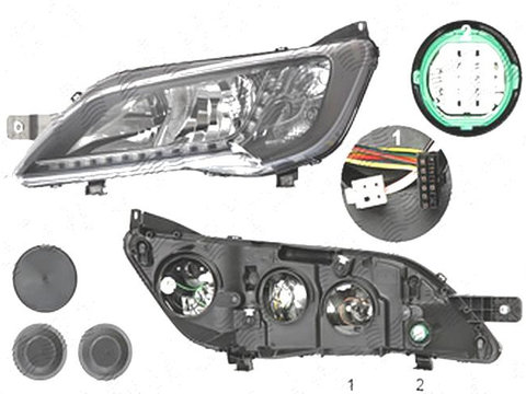 Far Citroen Jumper, 06.2014-, Fiat Ducato, 06.2014-, Peugeot Boxer, 06.2014-, fata, Stanga, cu LED daytime running light, H7+H7+WY21W, electric, negru, fara LED controlling unit, cu motor,