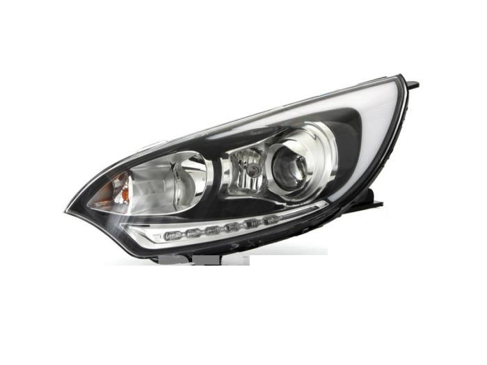 Far Kia Rio (Ub), 09.2011-12.2016, montare fata, stanga, cu lumini de zi tip LED, H1+H7+LED, electric, halogen, OEM/OES