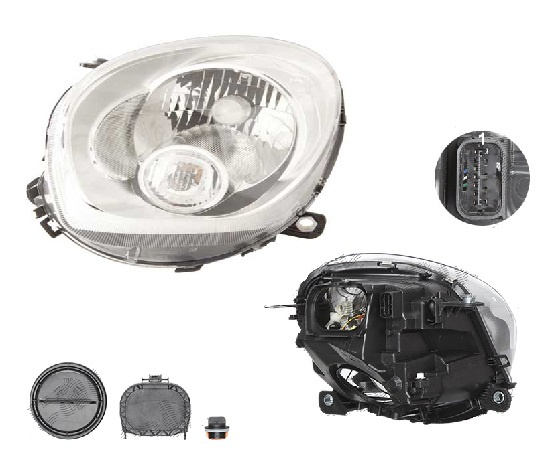 Far Mini Paceman (R61), 03.2013-, Countryman (R60), 08.2010-, fata, Stanga, H4+P21W, electric, semnalizare alba, cu motor, DEPO