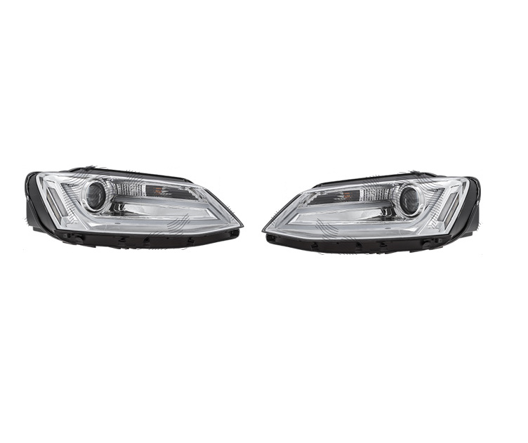 Far Volkswagen Jetta (1b), 07.2010-, model tuning, montare fata, stanga+dreapta, cu lumina de parcare LED, H1+H1+LED, electric, cromat, transparent, cu soclu bec, cu motor, tuning, halogen, Taiwan