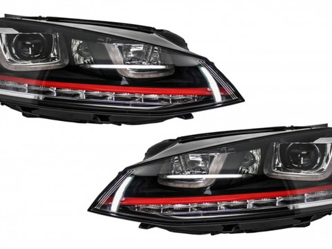 Faruri 3D LED R20 GTI Design Semnal Dinamic LED Tuning Volkswagen VW Golf 7 2012 2013 2014 2015 2016 2017 HLVWG7GTILEDFW