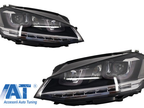 Faruri 3D LED Volan Dreapta compatibil cu VW Golf VII (2012-2017) R-Line LED Semnalizare Dinamica