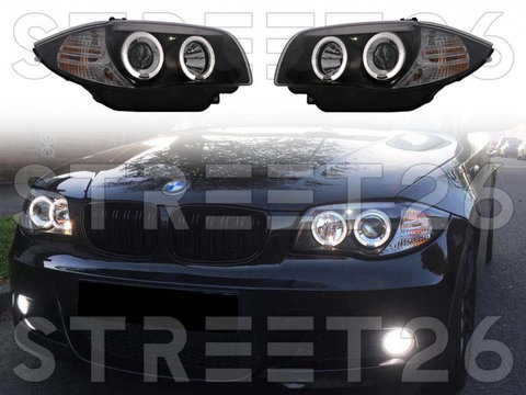 Faruri Angel Eyes Compatibil Cu BMW Seria 1 E81 E82 E87 E88 (2004-2011) Negru