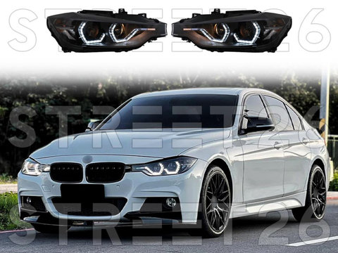 Faruri Angel Eyes LED DRL Compatibil Cu BMW Seria 3 F30 F31 Sedan Touring LCI (2015-2019) Negre