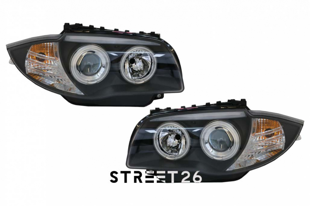 Faruri CCFL Angel Eyes compatibil cu BMW Seria 1 E81 E82 E87 E88 (2004-2011) Negru