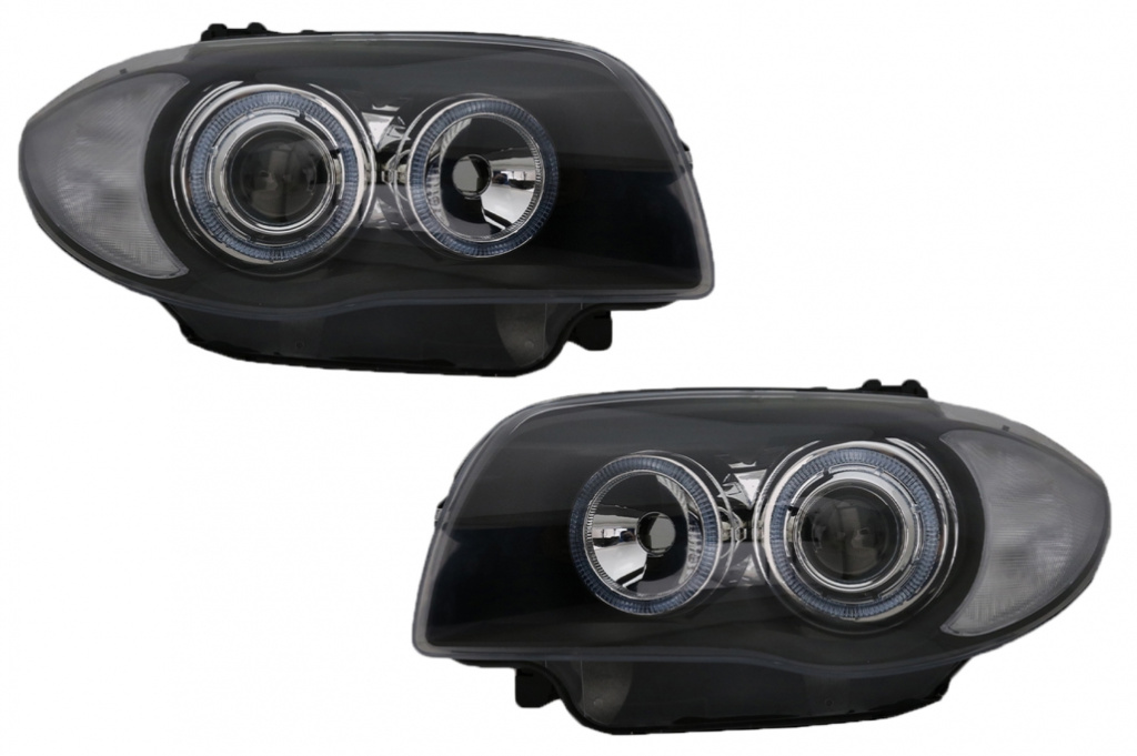 Faruri compatibil cu BMW Seria 1 E81 E82 E87 E88 (2004-2011) Angel Eyes Negru SWB14DB