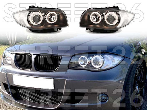 Faruri Compatibil Cu BMW Seria 1 E81 E82 E87 E88 (2004-2011) Angel Eyes Negru
